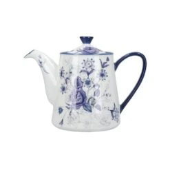 Lifetime Brands London Pottery Blue Rose 4 Cup Ceramic Teapot - Almond Ivory / Blue