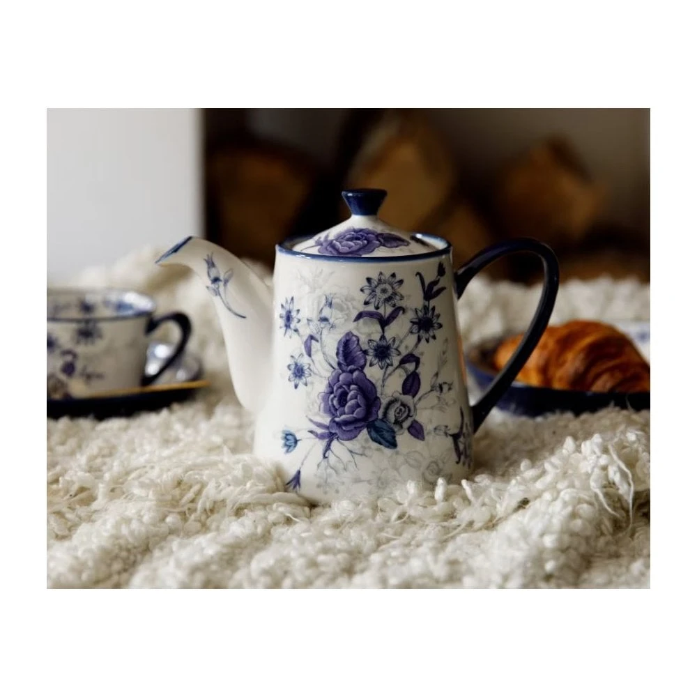 Lifetime Brands London Pottery Blue Rose 4 Cup Ceramic Teapot - Almond Ivory / Blue 2 Lifetime Brands London Pottery Blue Rose 4 Cup Ceramic Teapot - Almond Ivory / Blue - Image 2