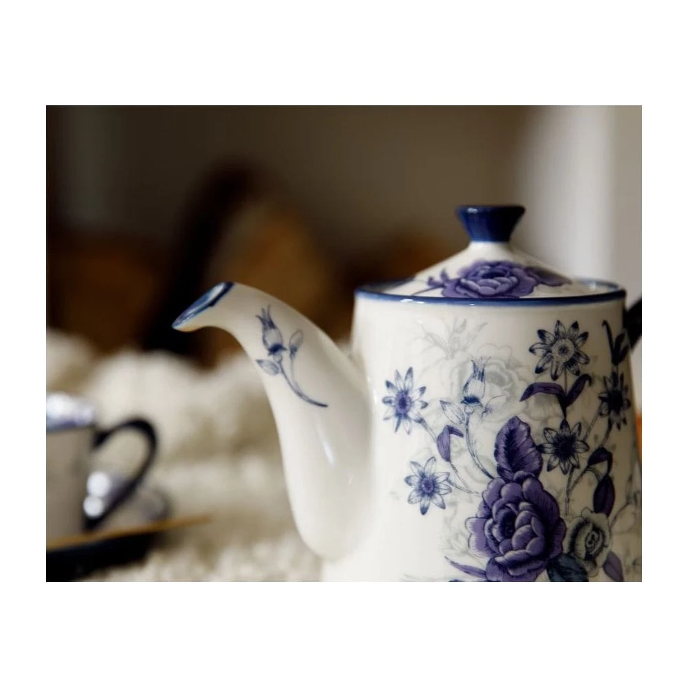 Lifetime Brands London Pottery Blue Rose 4 Cup Ceramic Teapot - Almond Ivory / Blue 3 Lifetime Brands London Pottery Blue Rose 4 Cup Ceramic Teapot - Almond Ivory / Blue - Image 3