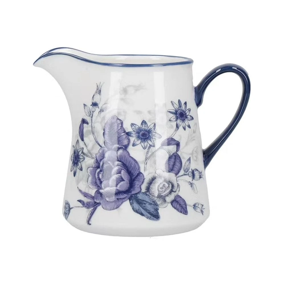 Lifetime Brands London Pottery Blue Rose Ceramic Milk Jug 8oz - Almond Ivory / Blue 1 Lifetime Brands London Pottery Blue Rose Ceramic Milk Jug 8oz - Almond Ivory / Blue