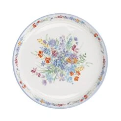 Lifetime Brands London Pottery Viscri Meadow Ceramic Cake Plate 20cm - Almond Ivory / Cornflower Blue