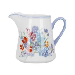 Lifetime Brands London Pottery Viscri Meadow Ceramic Milk Jug 8oz - Almond Ivory / Cornflower Blue